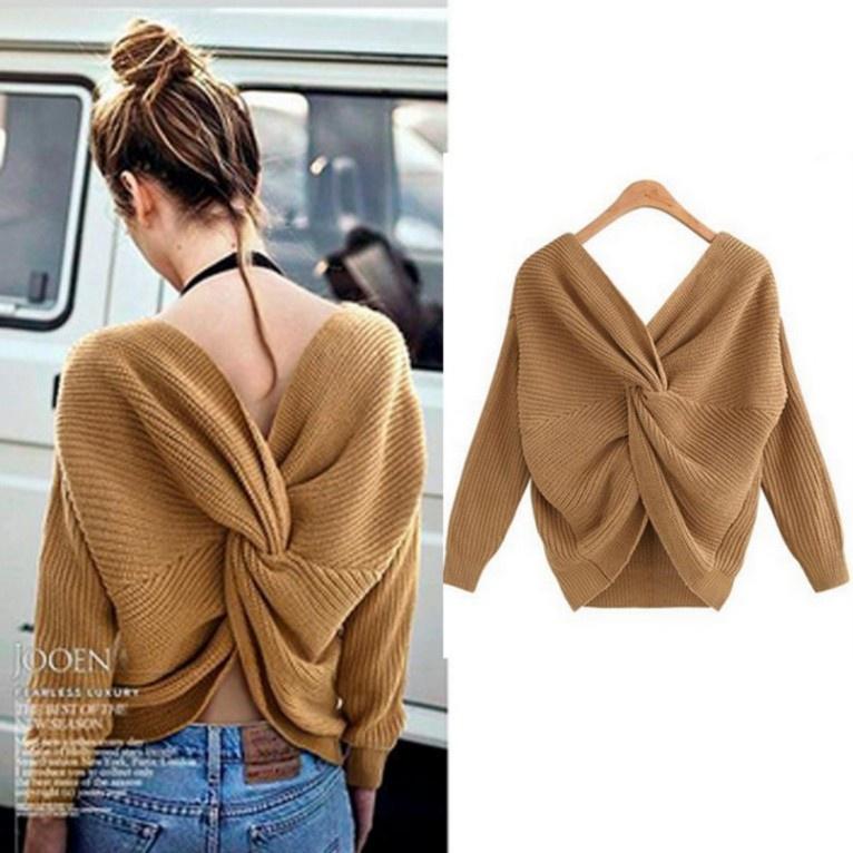 MS216 Áo len nữ dệt kim xoắn lưng dày dặn