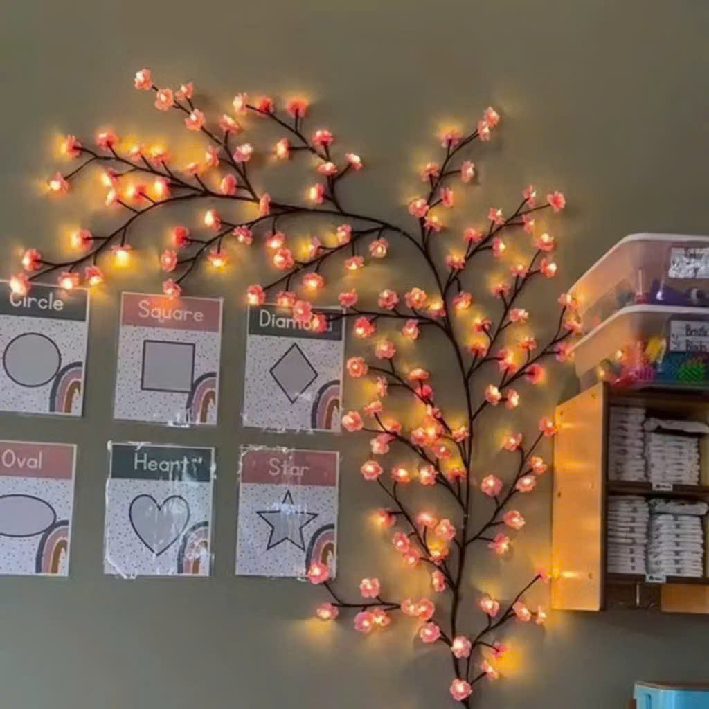 Đèn LED Hoa Anh Đào Dán Tường Trang Trí Tết Dài 1m6 72 Bóng LED Ánh Sáng Ấm, Đèn Decor Phòng Khách Phòng Ngủ Tặng Băng Dính Nano 2 Mặt - HÀNG CHÍNH HÃNG MINIIN