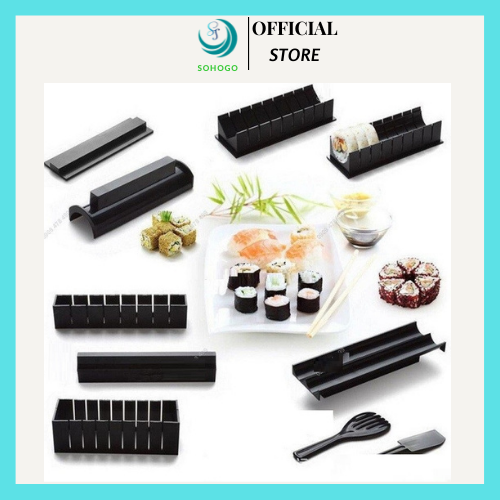 Dụng cụ làm sushi, cơm cuộn, trứng cuộn, kimbap siêu nhanh tiện lợi cho gia đình hoặc văn phòng 27 x 14.5 x 8cm+ Tặng kèm khuôn ống làm sushi cầm tay 29x 5cm - Khuôn làm sushi, ống làm cơm cuộn