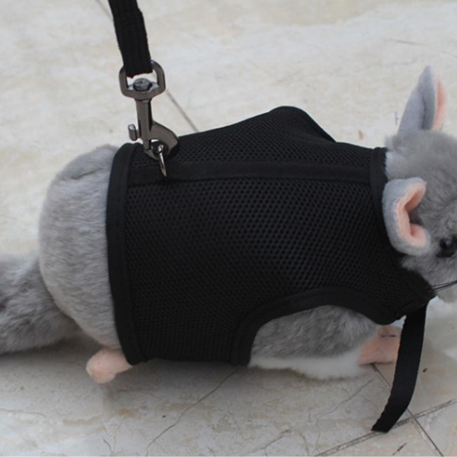 2X Hamster Rabbit Guinea Pig Rat Ferret Breathable Mesh Harness Leash Black M