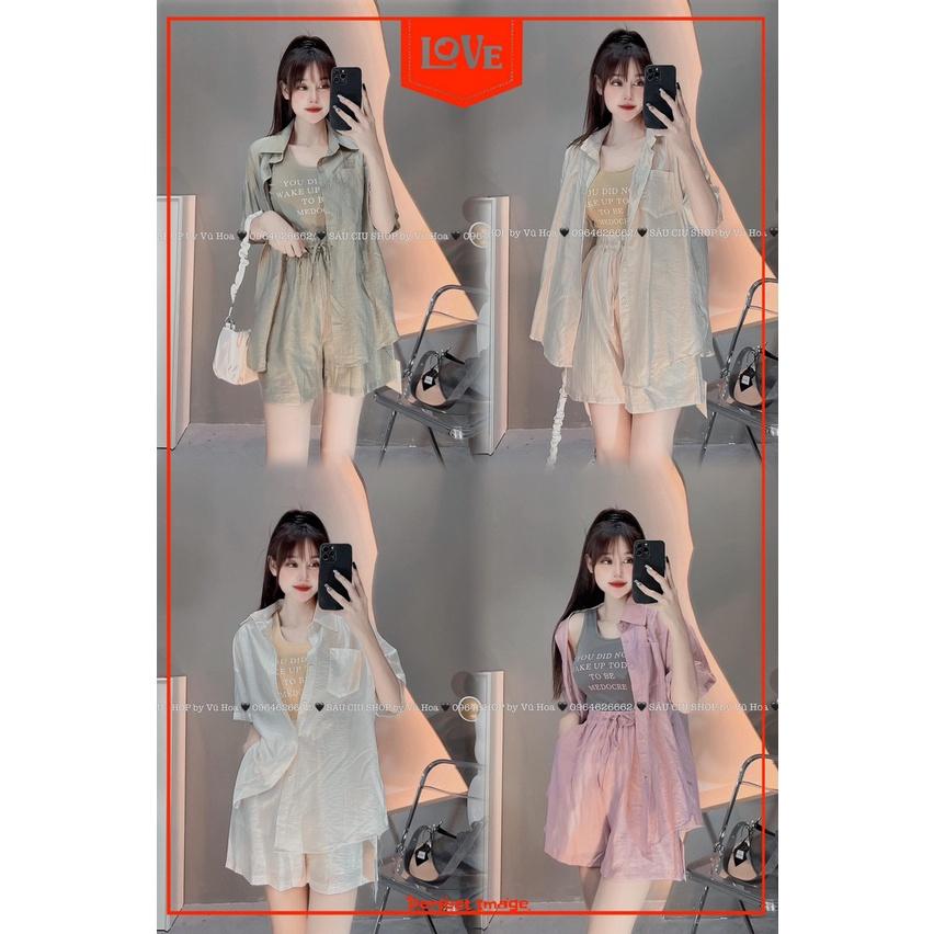 SET ĐI CHƠI, SET 3 MÓN ÁO SƠ MI ĐŨI TAY NGẮN MIX ÁO BA LỖ PHỐI QUẦN ĐÙI CỰC XINH XỈU