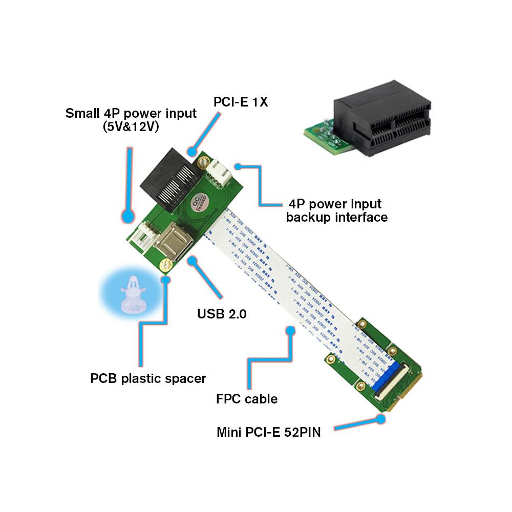 Thẻ chuyển đổi dây nối dài mini PCI-E sang PCI-E với hỗ trợ khe cắm ngang PCI-E 1X / 4X / 8X / 16X