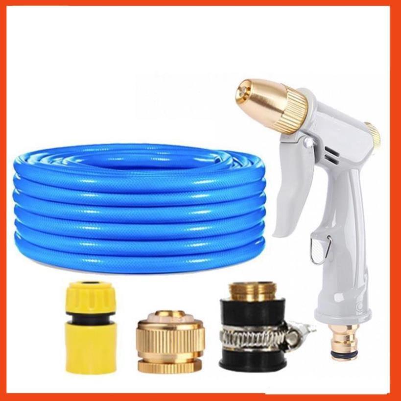 Bộ dây vòi xịt nước tưới cây rửa xe,tăng áp 3 lần, loại 15m (cút nhựa nối đồng nhựa) 206846