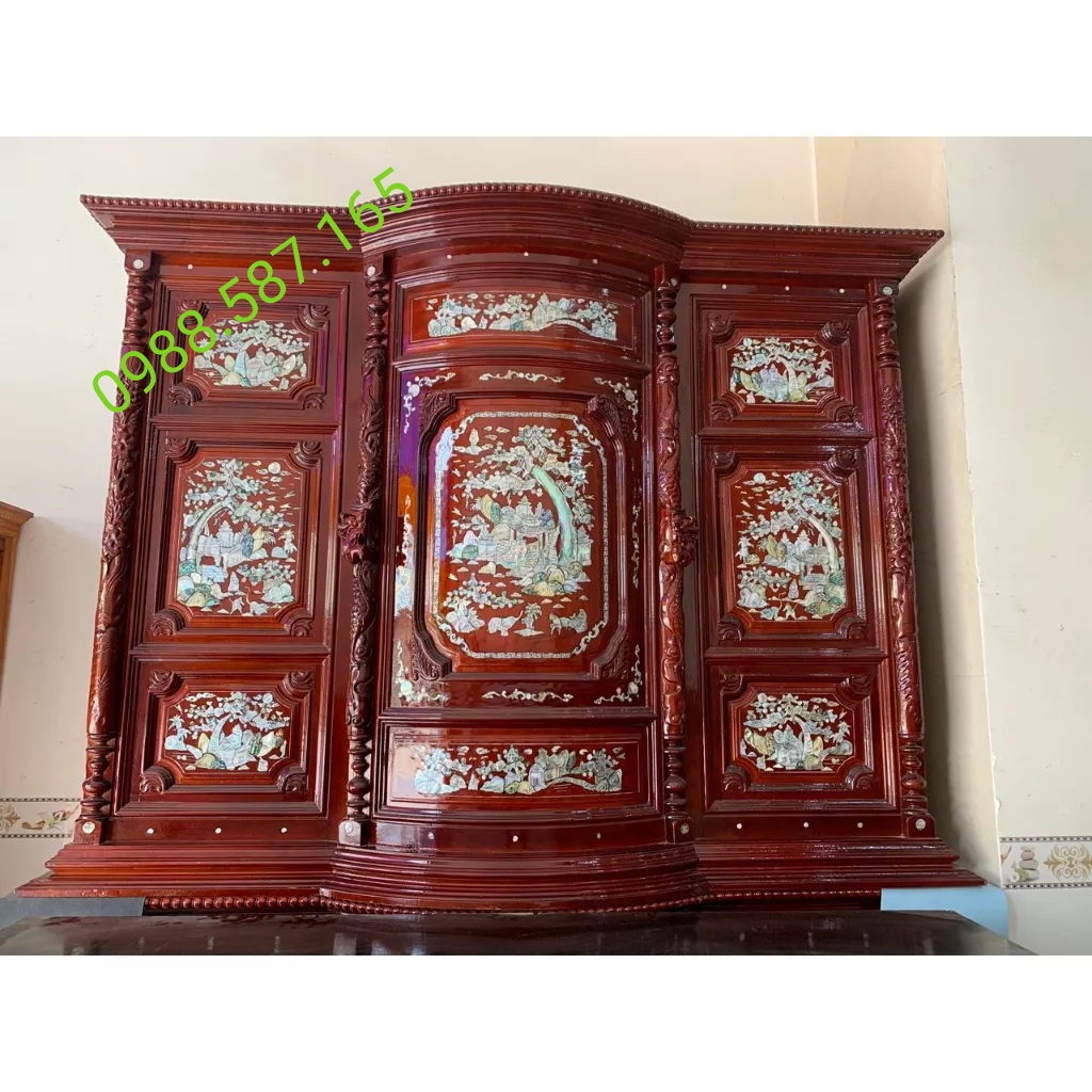 Tủ thờ gia tiên,tủ thờ căm xe bụng phệ cẩn trai Vip ngang 1m54