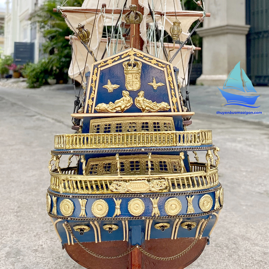 Mô hình thuyền gỗ trang trí San Felipe dài 95cm hàng cao cấp lắp ráp sẵn, thuyền buồm phong thủy gỗ tự nhiên, quà tặng khách hàng