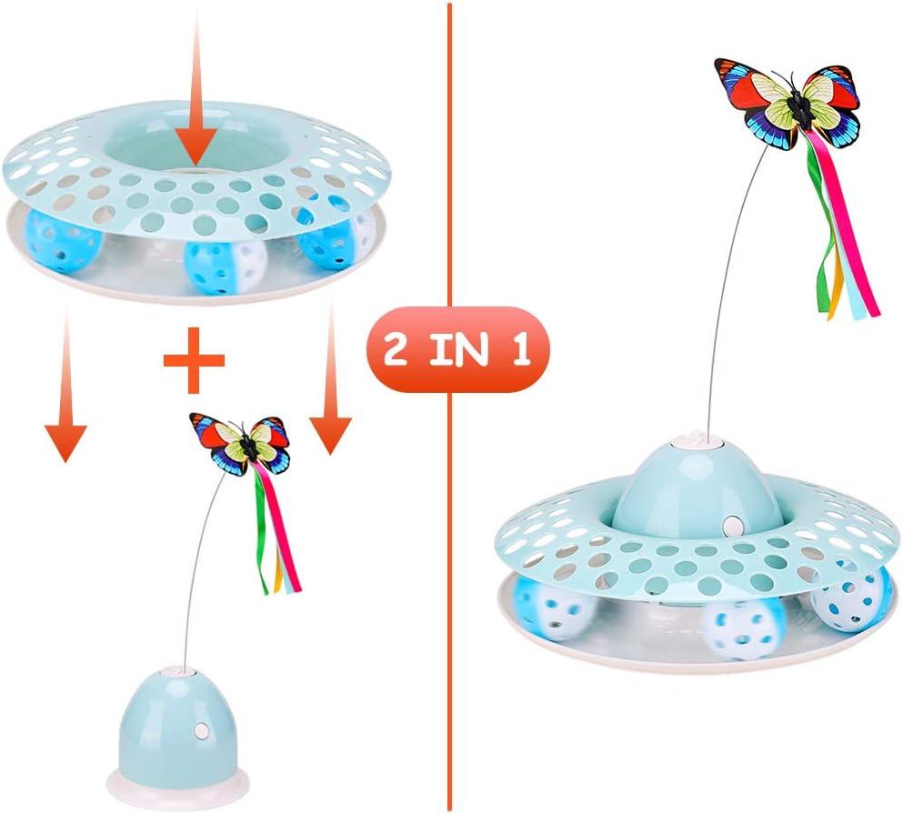 Đồ chơi cho mèo vui nhộn và tự động với bướm và bóng xoay, đồ chơi tương tác trong nhà cho mèo - Xanh da trời