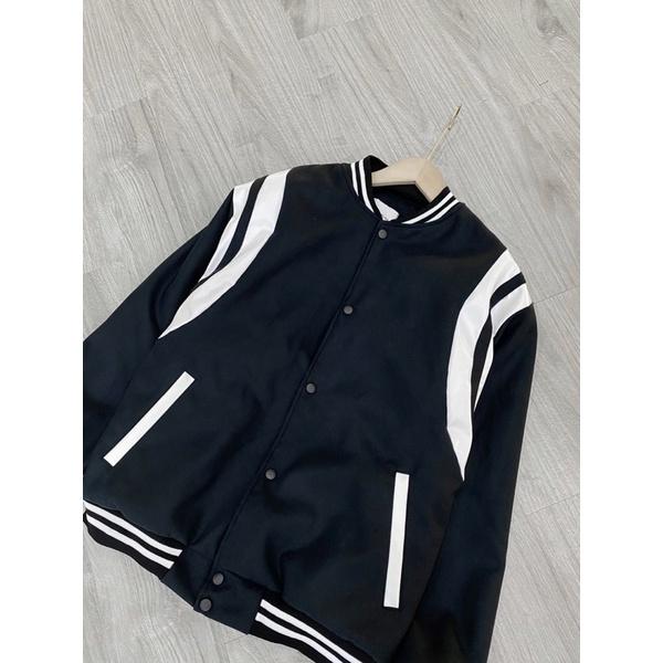 Bomber dạ tay da bomber 2 lớp dày dặn unisex