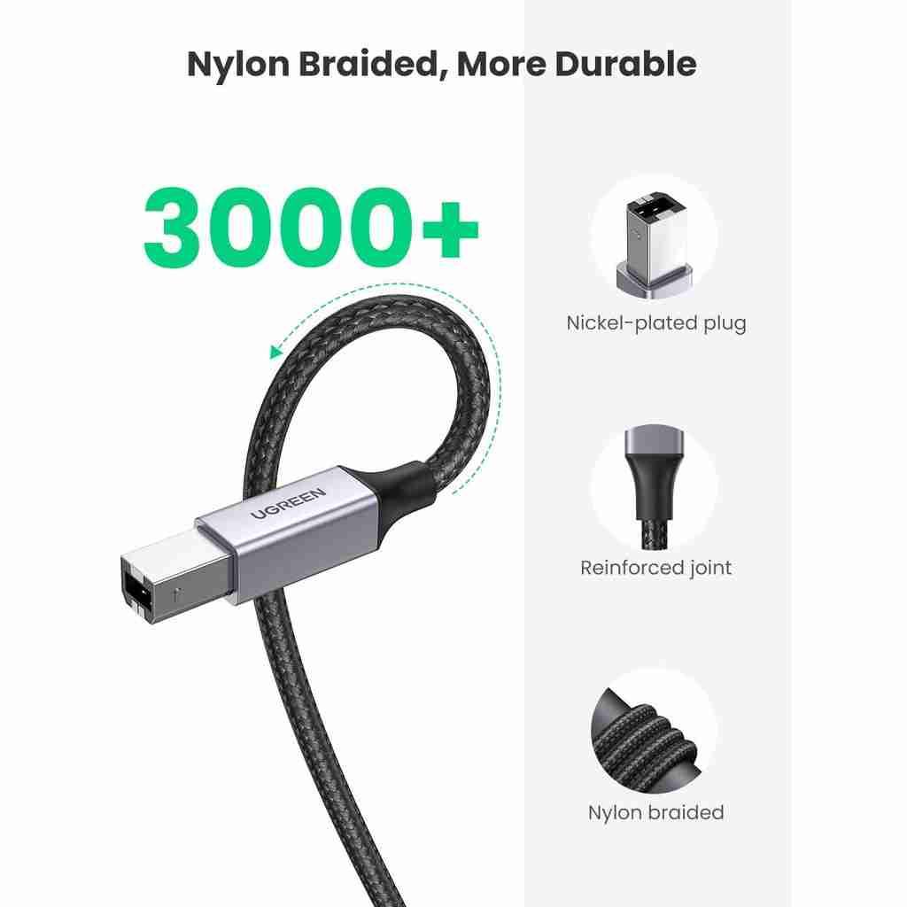 Ugreen UG80802US369TK 1.5M Đầu Nhôm vỏ bện Cáp máy in usb A ra B dây chống nhiễu - HÀNG CHÍNH HÃNG