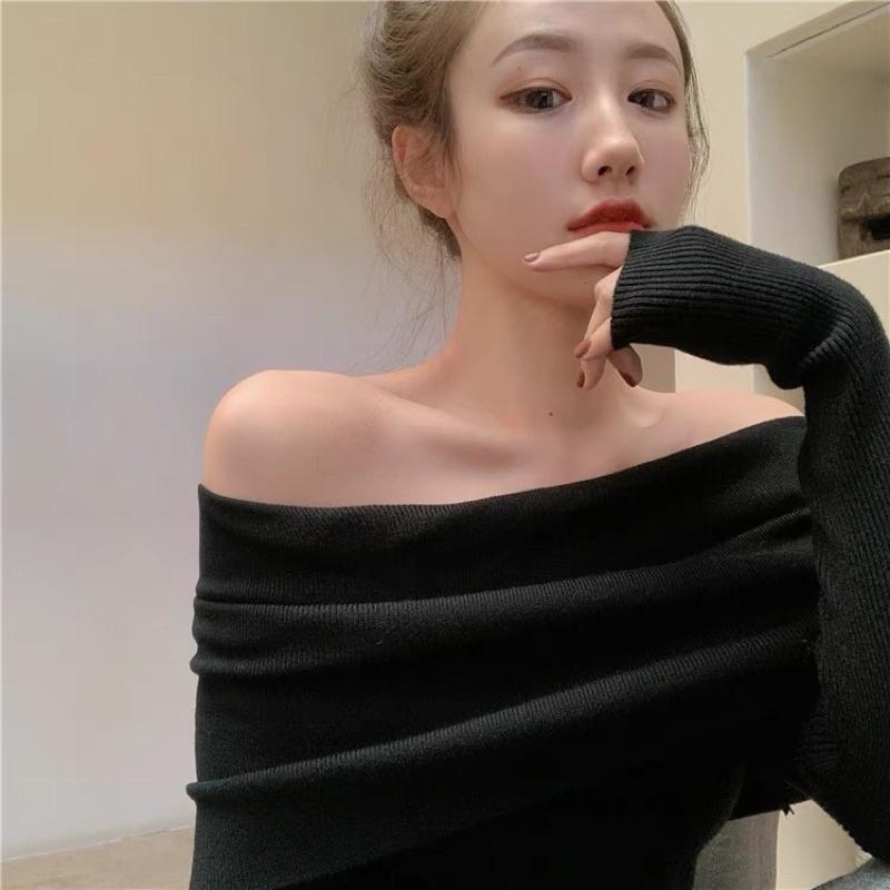 Áo trễ vai len dài tay