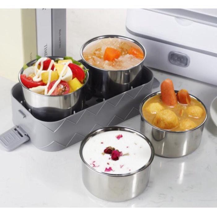 Hộp cơm cắm điện đa năng, hộp cơm hâm nóng văn phòng tự nấu chín thức ăn với 4 Hộp Inox