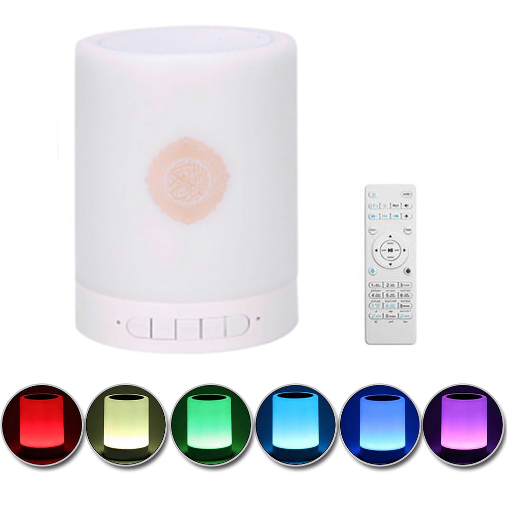 Loa BT Không dây Đèn LED đầy màu sắc Loa Quran Hỗ trợ MP3 FM Thẻ TF Điều khiển từ xa - Màu trắng