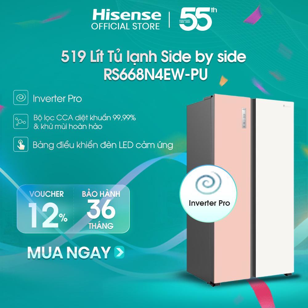 Tủ Lạnh Hisense Inverter Side By Side RS668N4EW-PU 519 Lít tiết kiệm điện, bảo hành 3 năm - HÀNG CHÍNH HÃNG