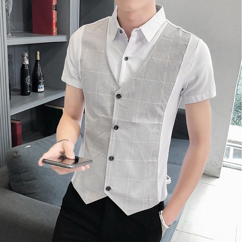 Áo sơ mi, Áo sơ mi nam cộc tay phối Gile, tạo điểm nổi bật cho chiếc áo của bạn sang trọng lịch lãm, trẻ trung, mã -H42