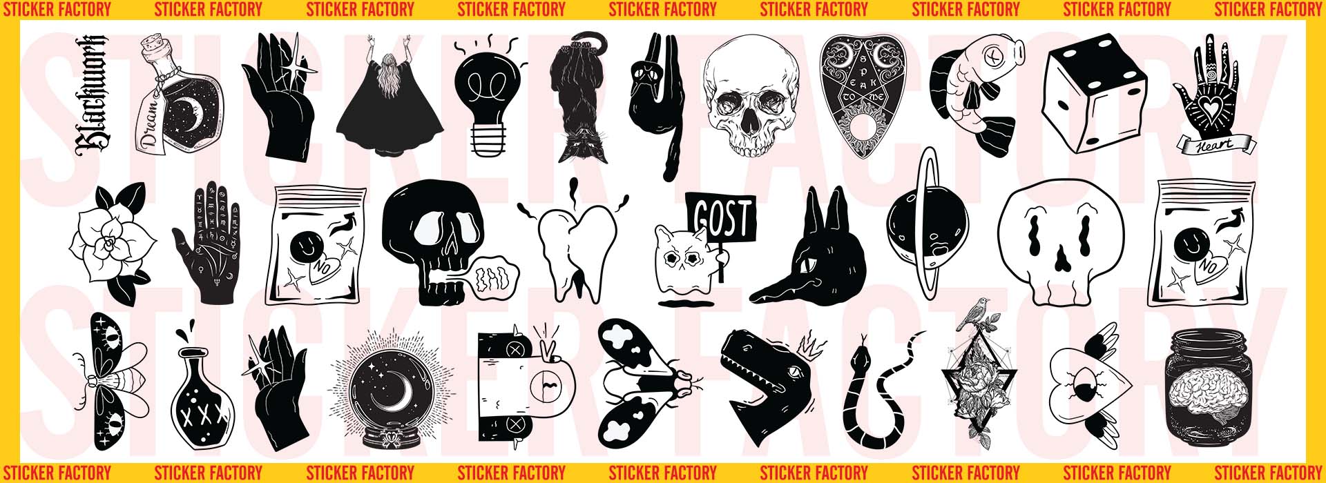 Blackwork - Set 30 sticker decal hình dán nón bảo hiểm, laptop, xe máy, ô tô - STICKER FACTORY