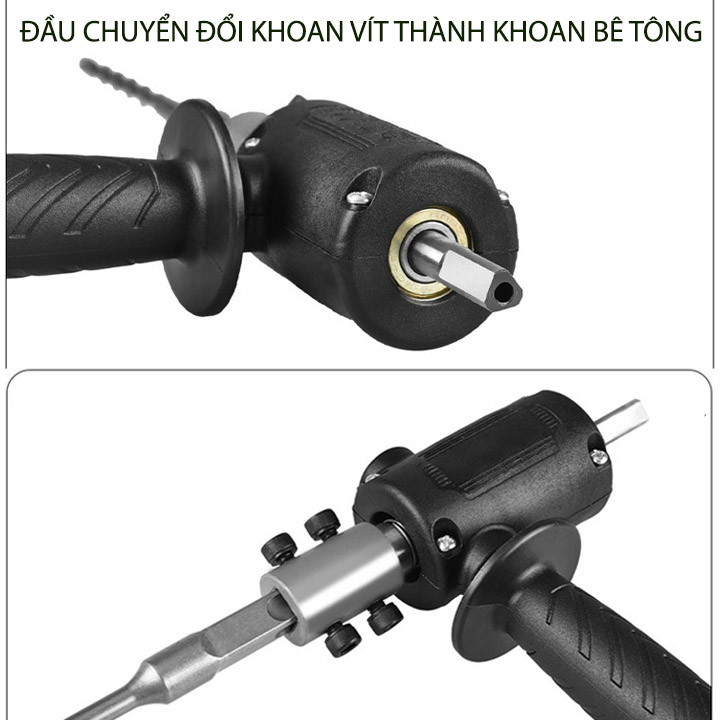 Đầu chuyển đổi máy khoan vít thành khoan bê tông, kèm mũi khoan d6mm