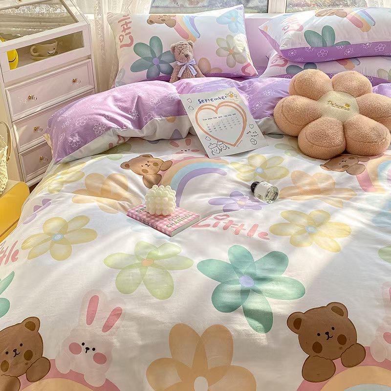 Bộ Chăn Ga Gối Cotton Living Hàng Nhập Khẩu Cao Cấp 4 Món Gấu Nâu Đáng Yêu