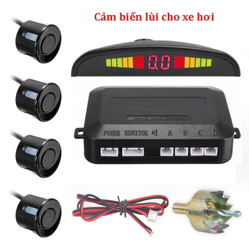 Bộ cảm biến lùi 4 mắt cho xe hơi, màn hình LED hiển thị, âm thanh cảnh báo giúp tránh va chạm cho xe