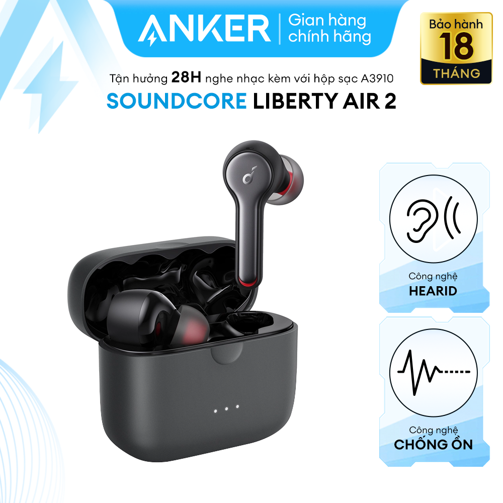 Tai nghe bluetooth TWS SOUNDCORE Liberty Air 2 (by Anker) - A3910 - Điều khiển cảm ứng, hỗ trợ sạc nhanh 10 phút nghe nhạc 1 giờ, hỗ trợ sạc không dây, nghe nhạc đến 28 giờ