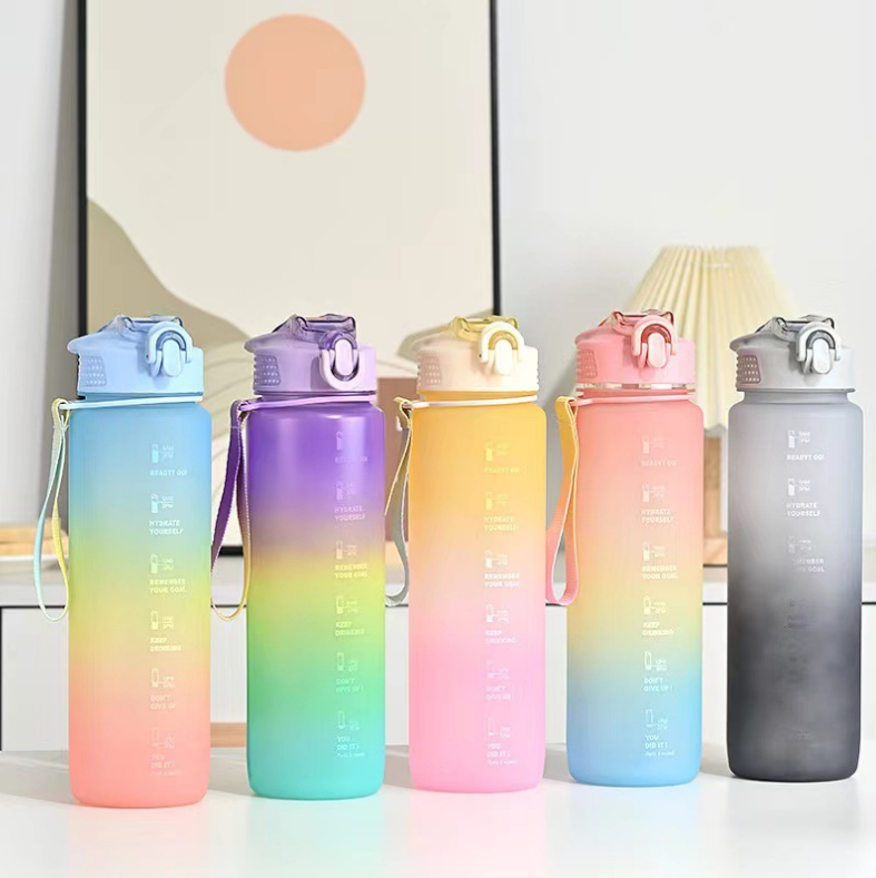 Bình Đựng Nước Màu Sắc Ready Go 1000ml Có Ống Hút Kèm Bộ Sticker Dán