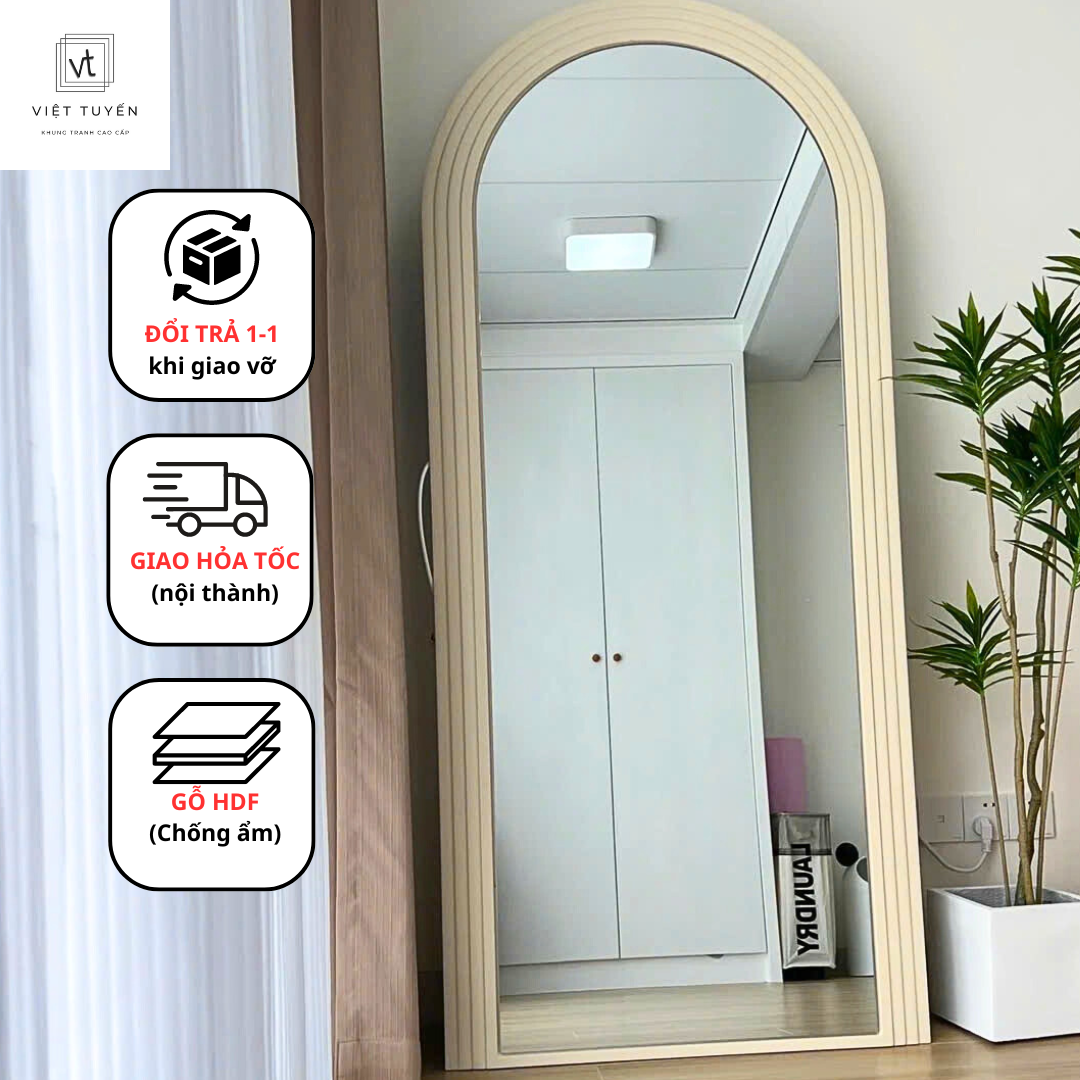 Gương toàn thân lượn sóng HDF Việt Tuyến - Kích thước 45x140cm - Trang trí phòng ngủ, phòng khách