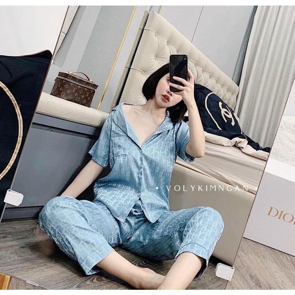 Bộ Pyjama Lụa tay cộc quần dài - Lụa Satin-mẹ bầu mặc sau sinh tiện lợi