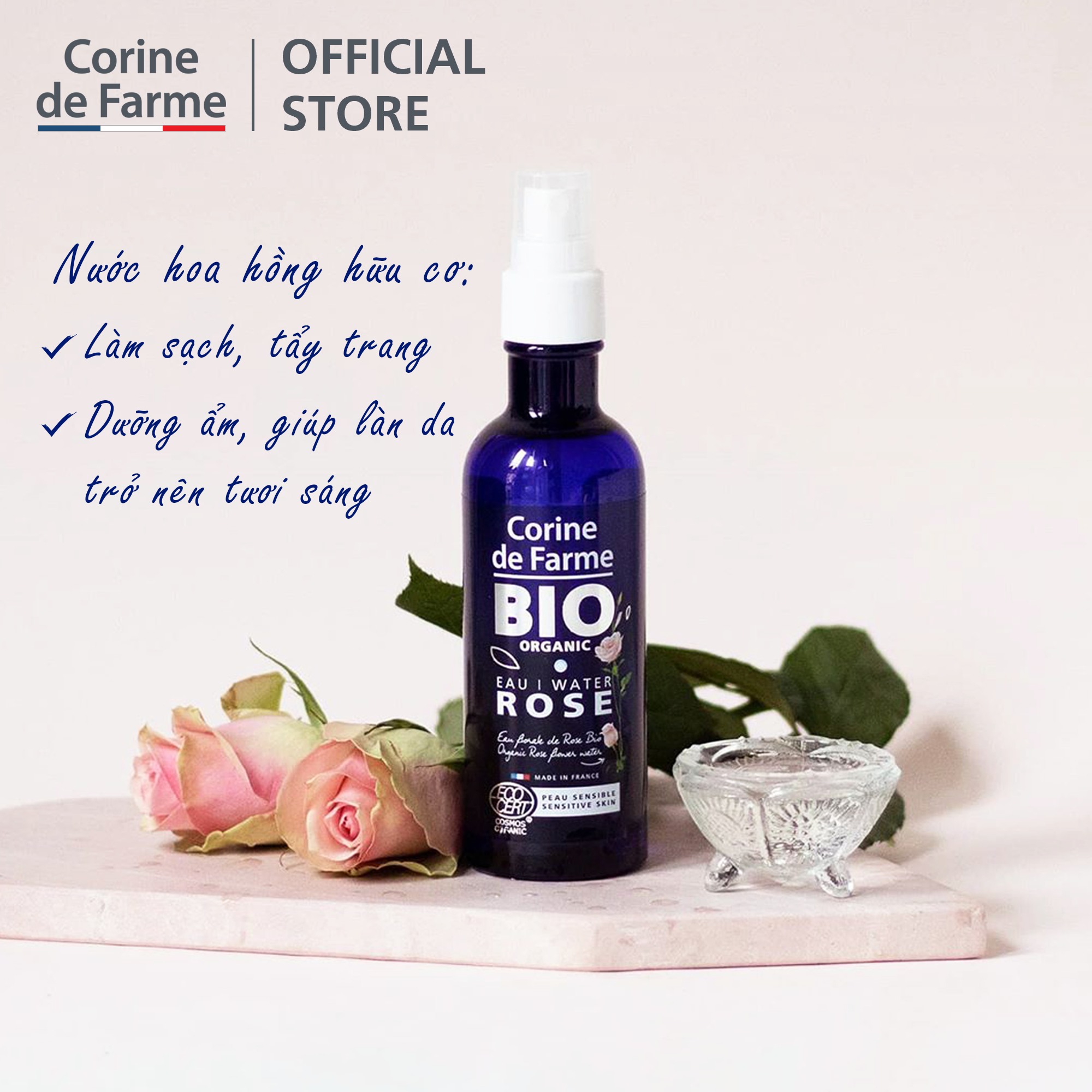 Nước Hoa Hồng Hữu Cơ Cho Da Nhạy Cảm Corine De Farme Bio Organic Rose Water 200ml