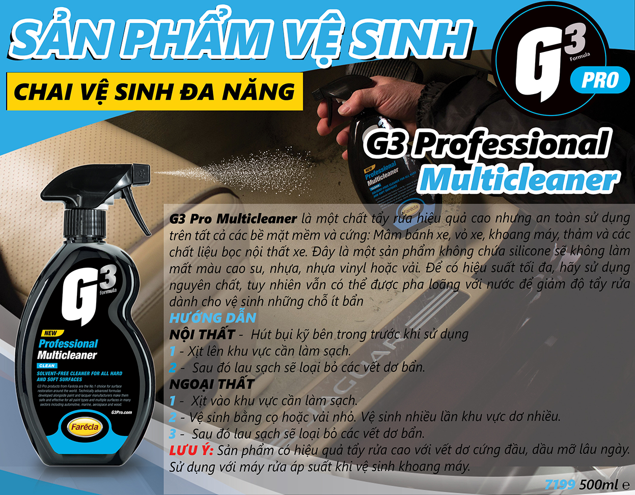 Chai vệ sinh đa năng Ô tô, xe máy G3 Pro Multicleaner 500ml