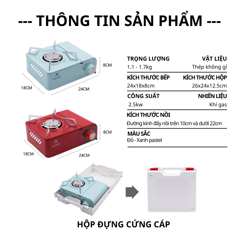 [KÈM HỘP] Bếp Gas Mini Dã Ngoại Mountainhiker Màu Pastel Hàn Quốc Nhỏ gọn Tiện lợi Du lịch Camping Cắm trại BG004