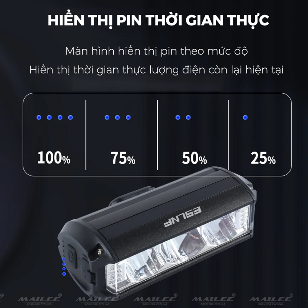 Đèn xe đạp chống nước UH-1000 3 bóng 1000 Lumens có led ban ngày, đèn trước xe đạp sạc USB Type-C, hợp kim nhôm (không kèm pad đỡ dài), đủ phụ kiện - Mai Lee