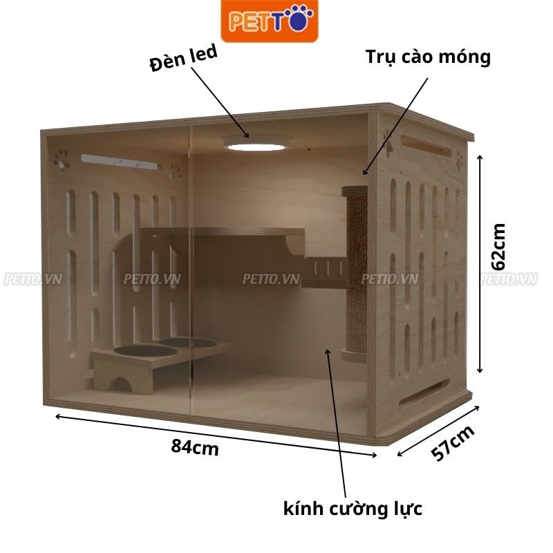 Tủ mèo bằng gỗ thiết kế thông minh kèm hệ thống ĐÈN LED cao cấp, sang trọng cho mọi không gian CC018