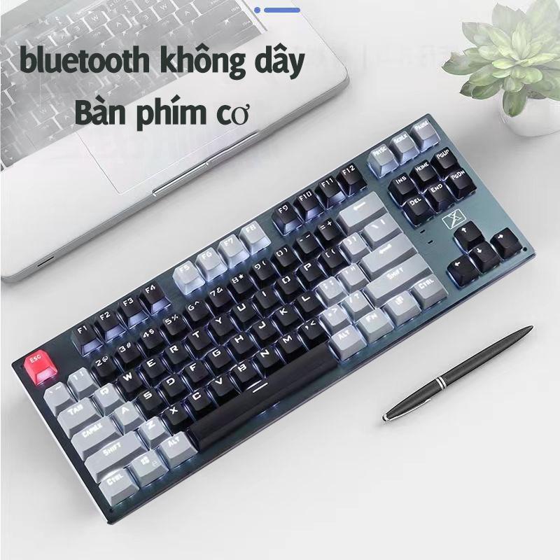 Bàn phím cơ không dây bluetooth 87 phím ba chế độ phối màu đa năng thời gian pin dài kết nối được với nhiều thiết bị