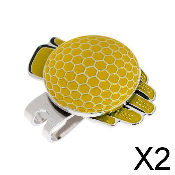 2xFunny Glove Design Golf Hat Clip with Ball Marker Golfer Gift Yellow