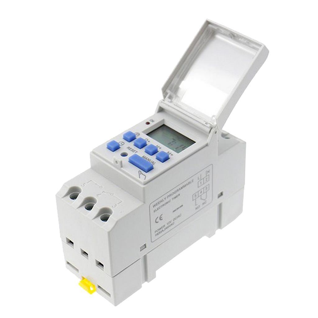 2X DC 12V Din Rail Weekly LCD Programmable Timer Switch Time Relay Switch