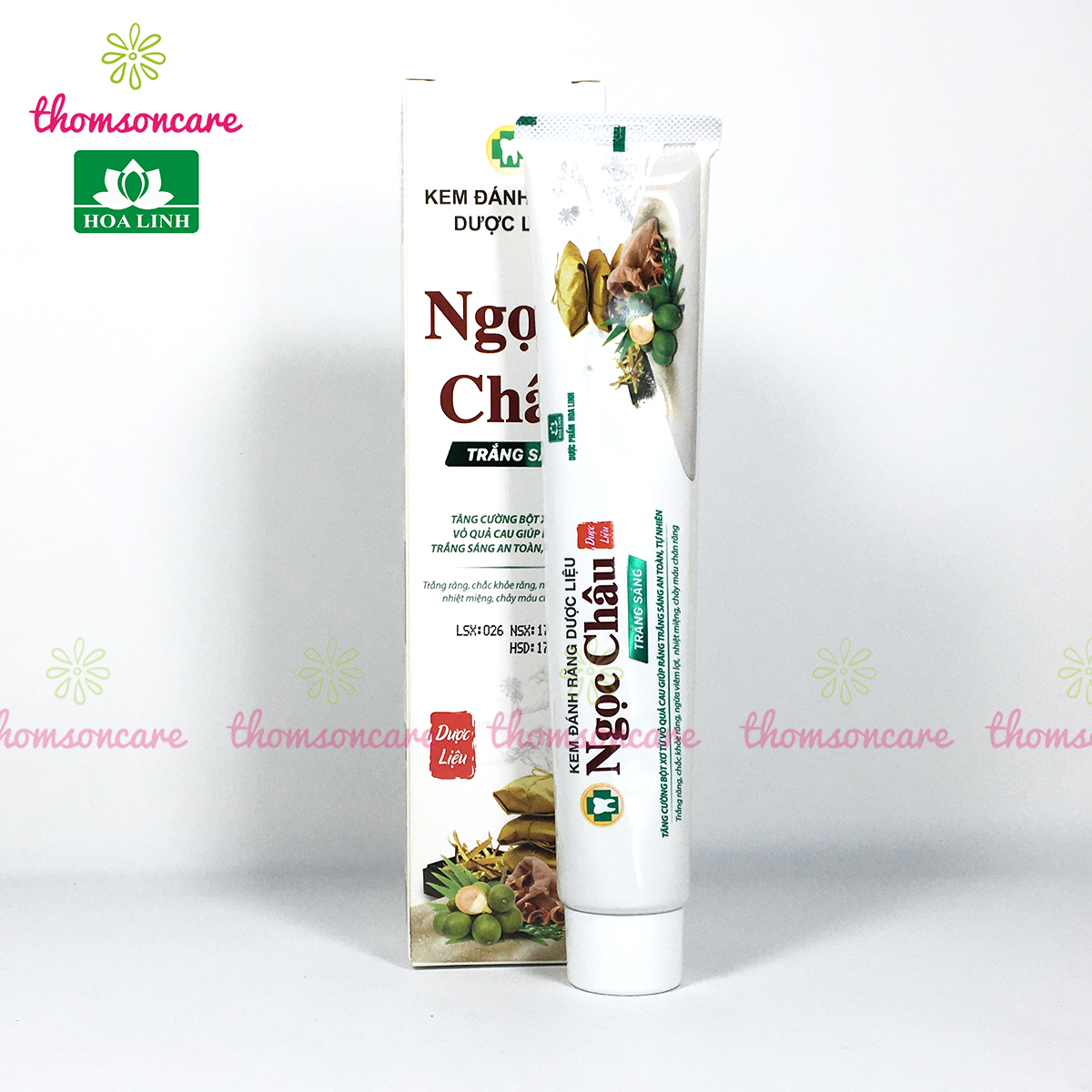 Kem đánh răng trắng sáng Ngọc Châu - Mẫu mới 125g từ vỏ cau và thảo dược - Giảm vết ố, mảng bám, sâu răngg