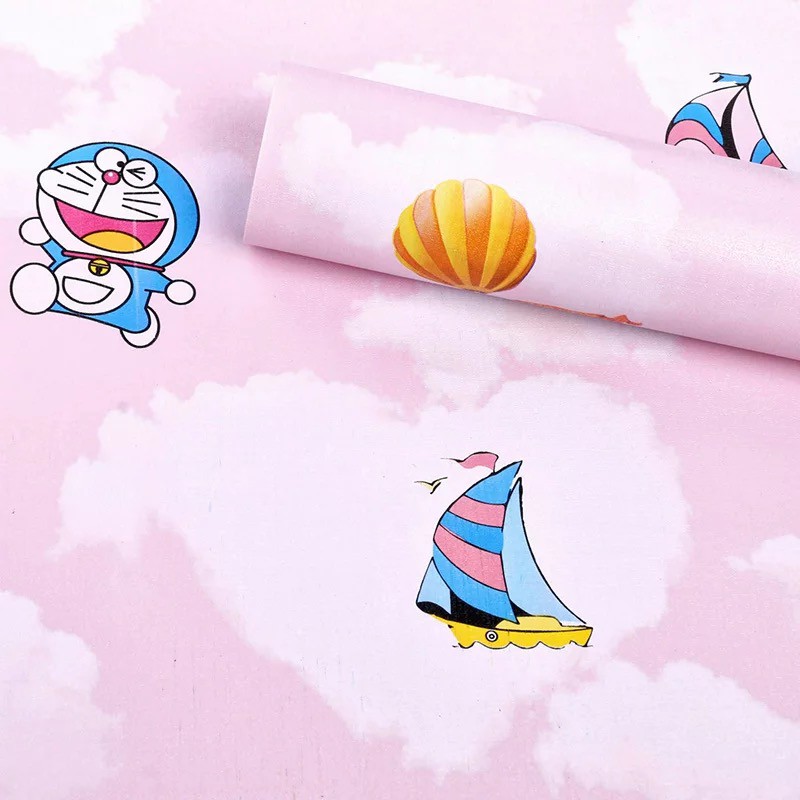 Combo 10m giấy dán tường Doraemon hồng