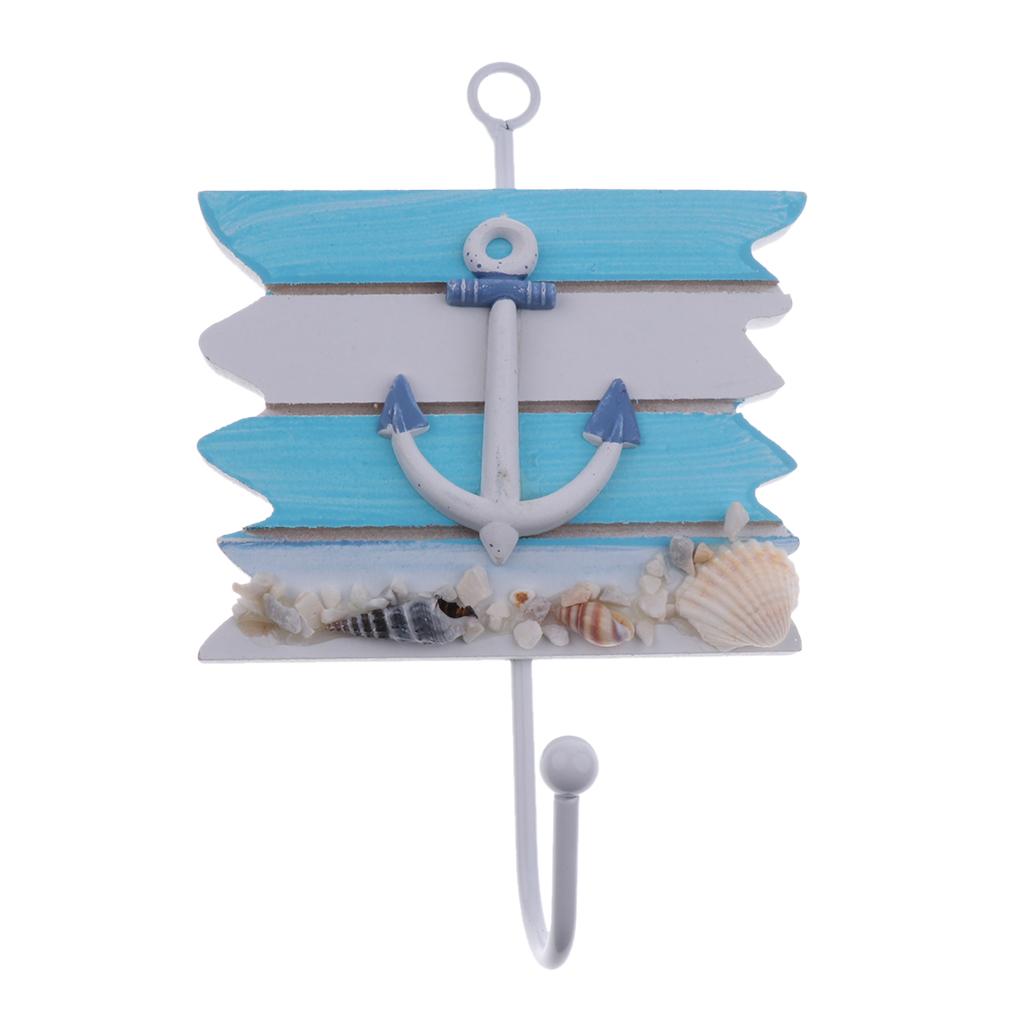 2pcs Nautical Decorative Seaside Wood &amp; Metal Hanger Coat Hooks Wall Rack