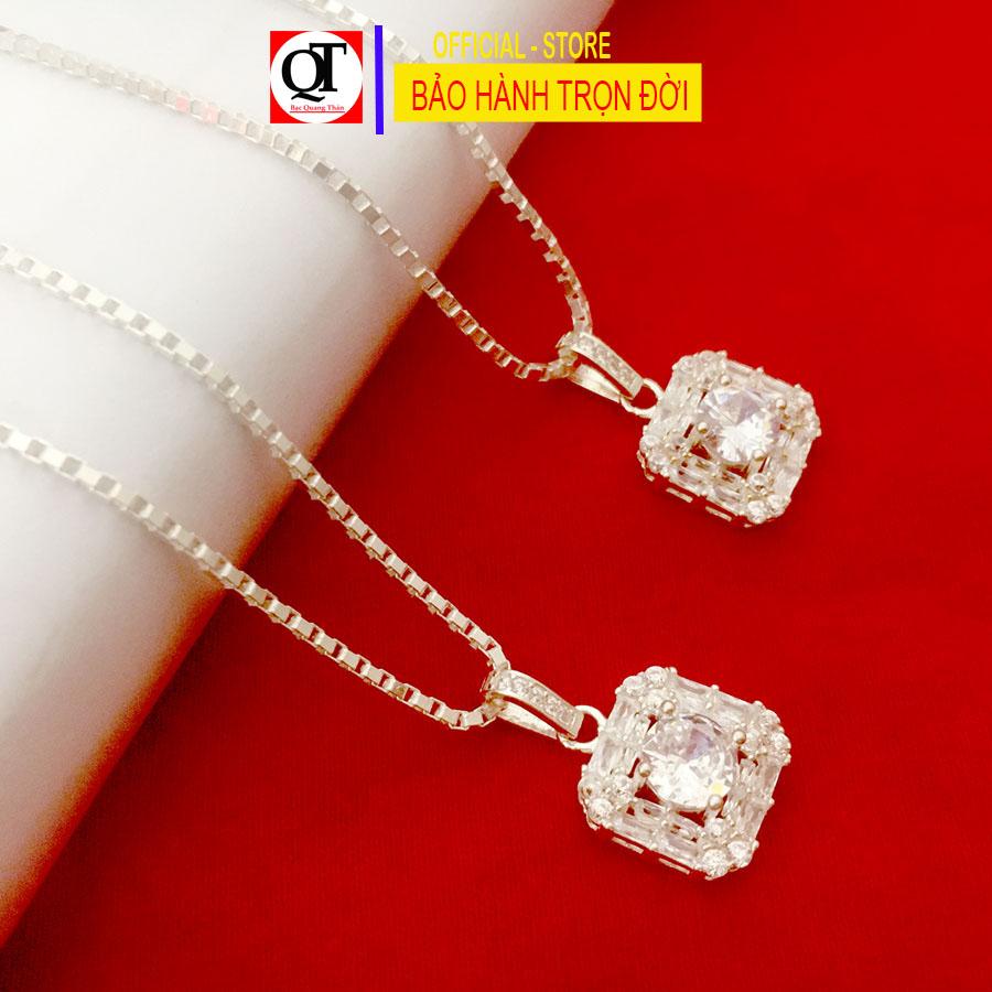 Dây chuyền nữ mặt dây vuông đính đá zirco chất liệu bạc ta trang sức Bạc Quang Thản- KQTBTS25QH