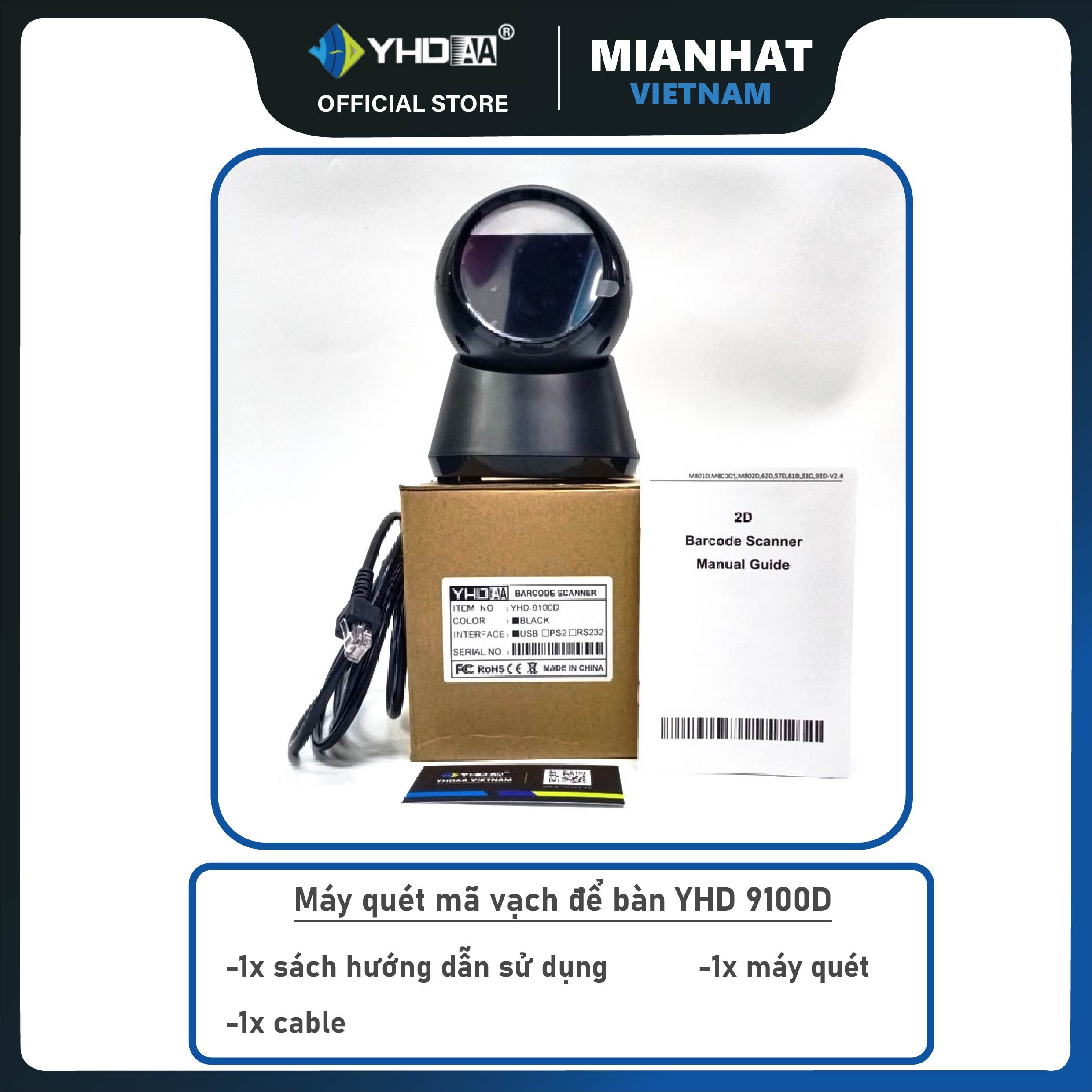 Máy quét mã vạch siêu thị YHD 9100D đọc mã vạch Barcode 1D Qrcode 2D sản phẩm dùng trong Cửa hàng, Siêu thị - Hàng nhập khẩu