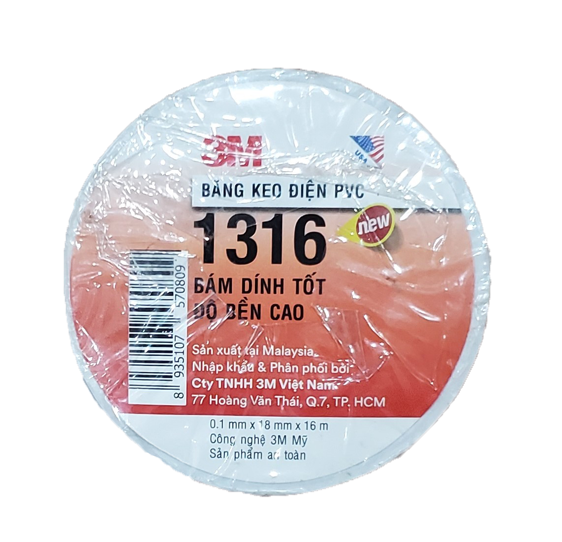 Băng keo cách điện PVC 1316 16mx18mm 3M - Trắng
