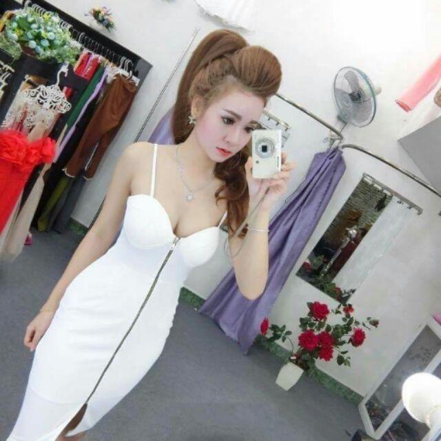 Đầm body 2 dây sexy phối dây kéo đồng