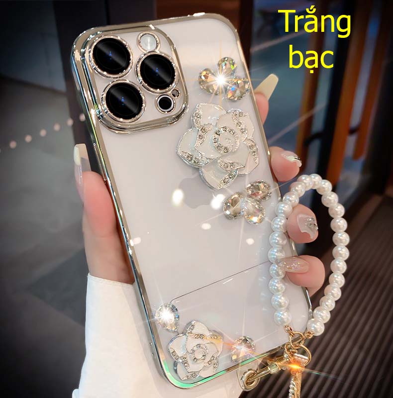 Ốp Lưng Đính Đá Trong Suốt Cho Iphone 14 Pro Max , 13 Pro Max Rất Đẹp Sang Trọng - Hàng Chính Hãng - Iphone 14 Pro Max - Mầu Trắng Bạc