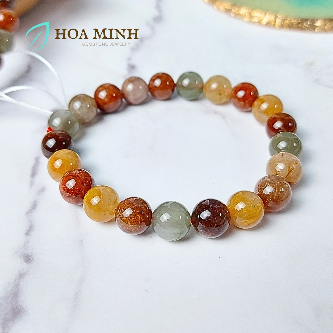 Vòng tay đá Thạch Anh Tóc tam tài size 9 li Thạch Anh Tóc Đỏ Thạch Anh Tóc Vàng Thạch Anh Tóc Xanh