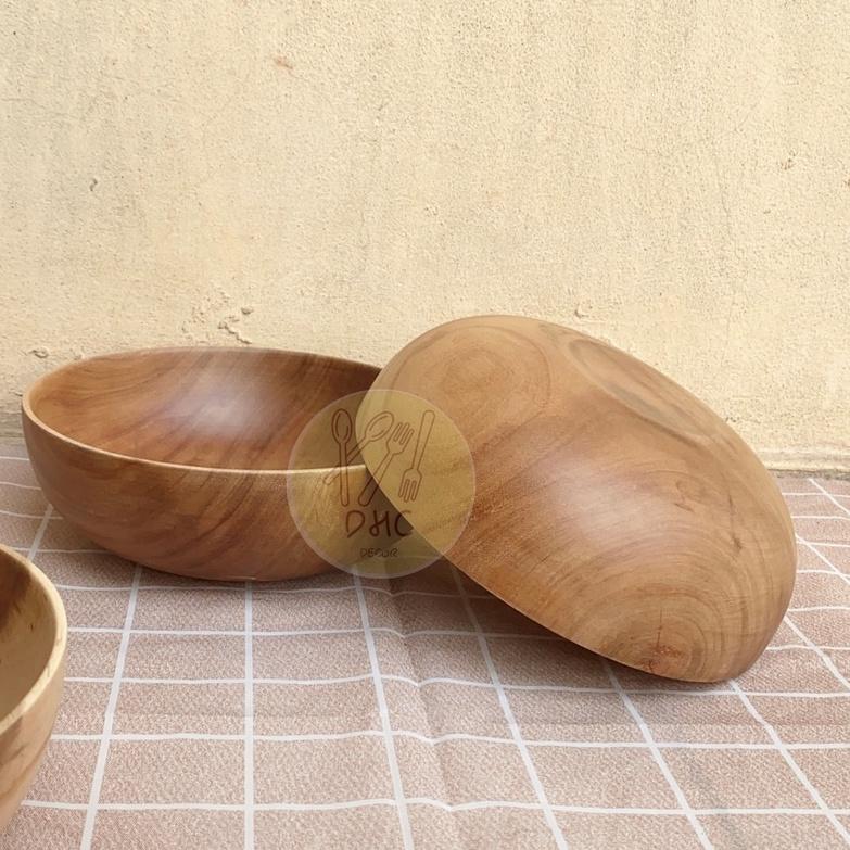 Bát gỗ Keo nguyên khối kích thước lớn đựng Salad/món trộn/hoa quả/đồ khô