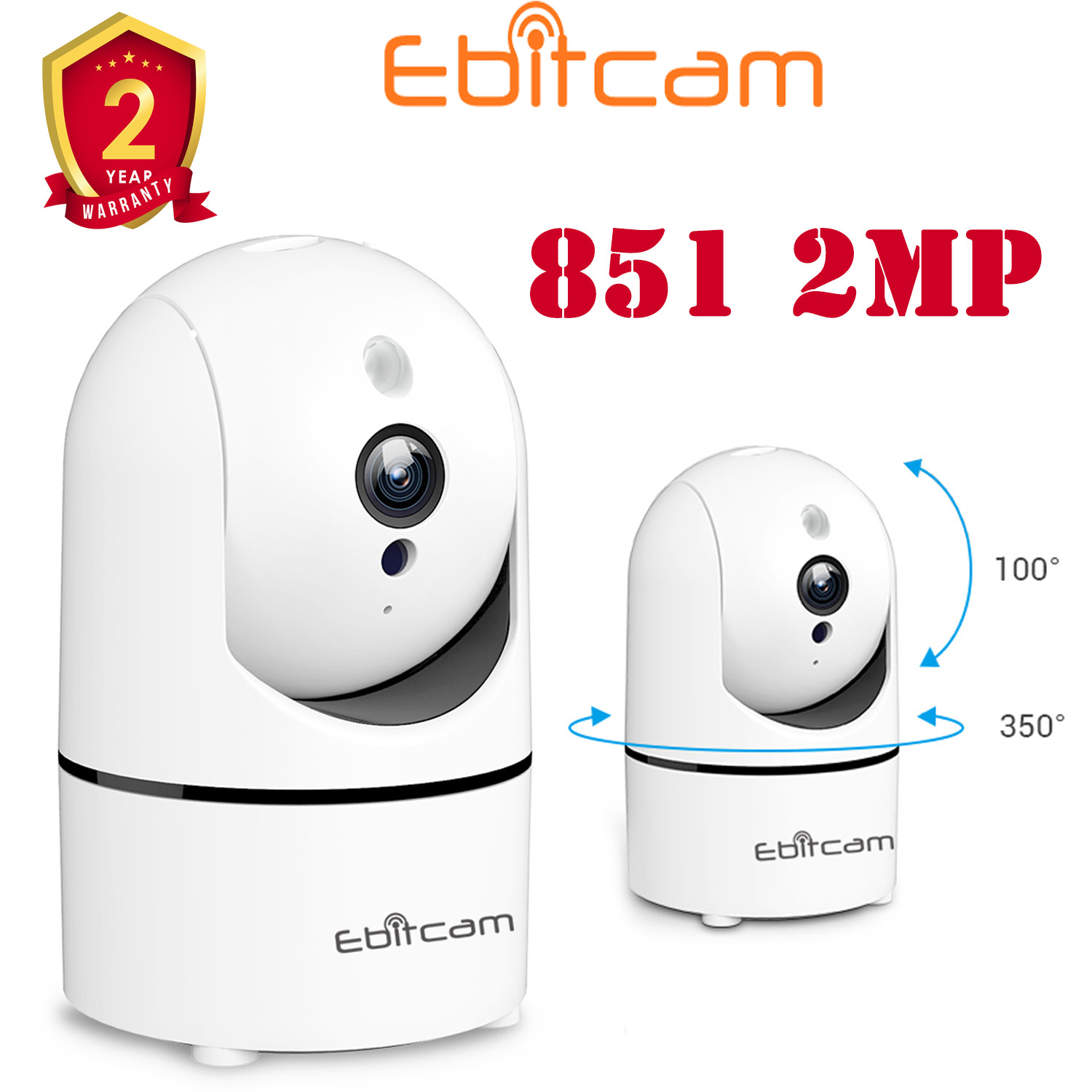 Camera Ip Wifi Xoay 350 Độ Ebitcam 851- Độ Phân Giải 2MP - Mẫu Mới Nhất 2021- Hàng Chính Hãng