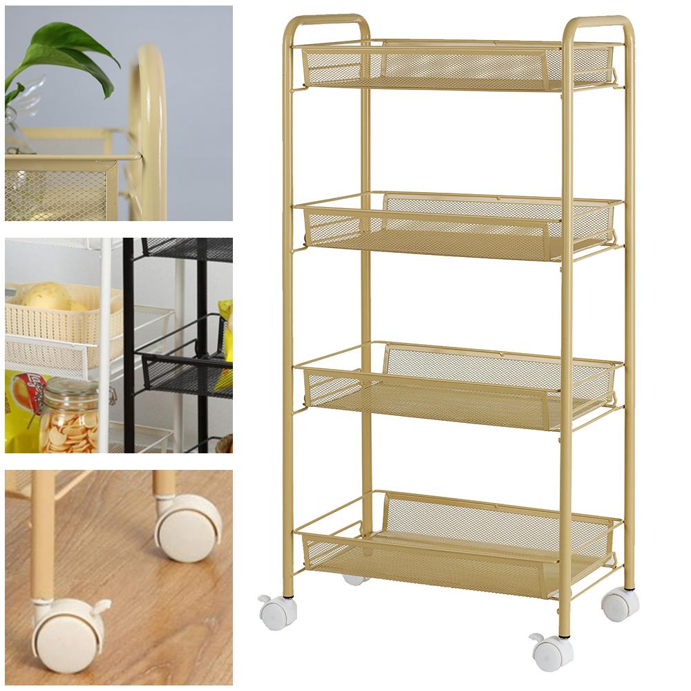 Kệ góc để đồ 4 tầng Được làm từ thép carbon có độ bền chống gỉ, chắc chắn, dễ dàng lau chùi, thiết kế 4 bánh xe
