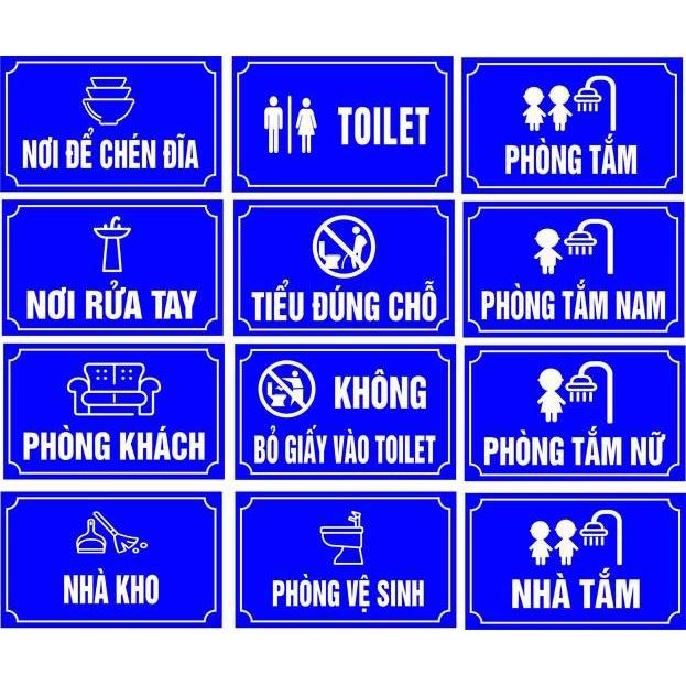 Bảng phòng ngủ, sinh hoạt chung, toilet, bỏ dép ra ngoài, phòng treo chìa khóa, tủ trang điểm