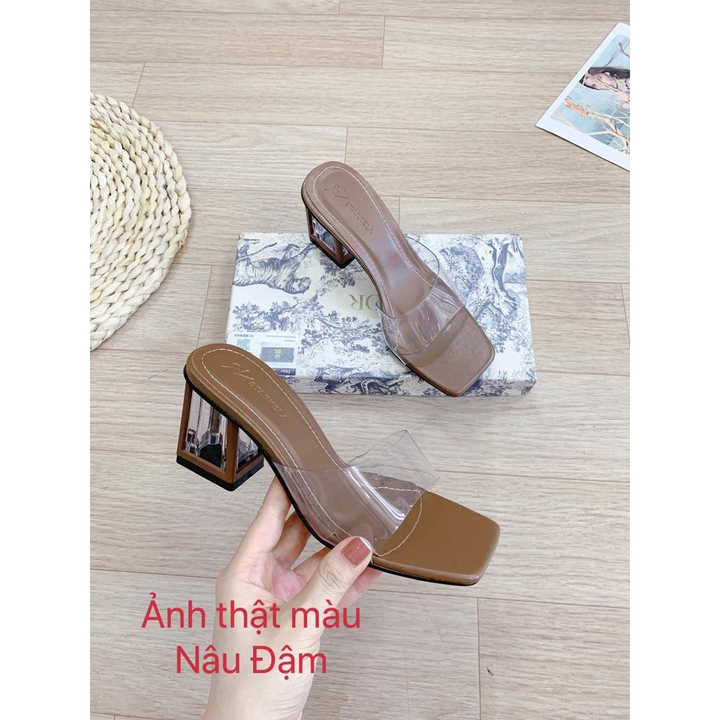 Guốc nữ gót 7 phân quai trong gót trong sang chảnh
