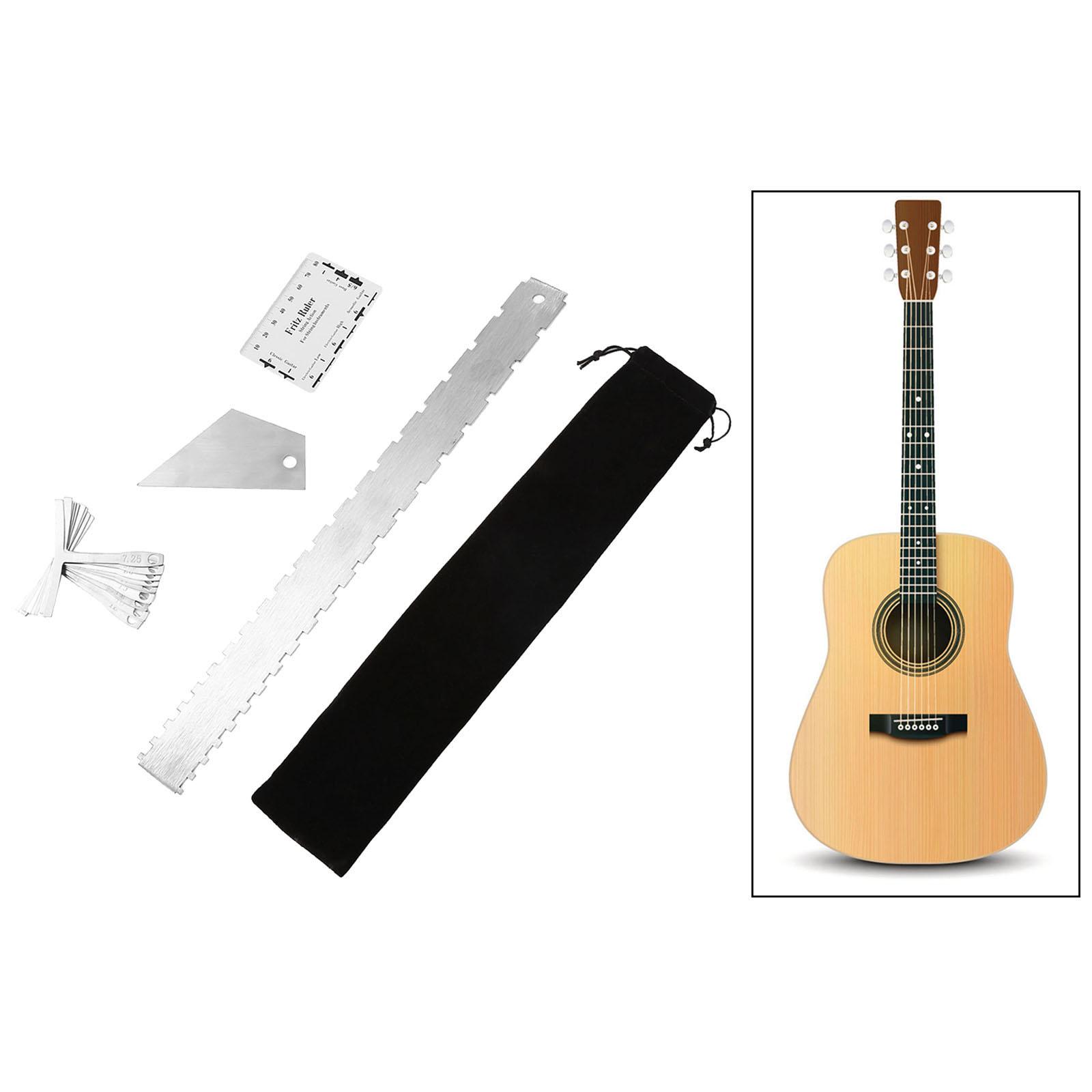 1Set Guitar Luthier Measuring Tools Kit with String Action Ruler Understring  Gauge Guitar Neck Notched Straight Edge Ruler
