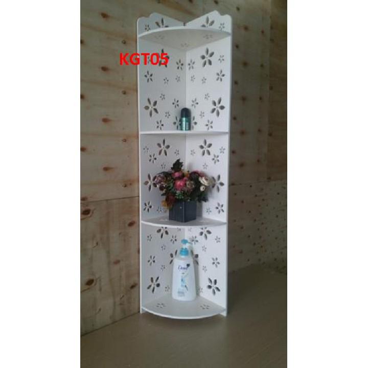 KỆ GÓC KGT01 - KỆ GÓC 4 TẦNG BẰNG GỖ MÀU TRẮNG HỌA TIẾT HOA ĐƠN