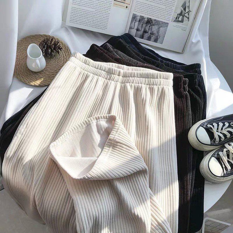Quần Ống Rộng Nữ CẠP CHUN Dáng Suông Nhung Tăm Nhiều Màu Cullotes Ulzzang